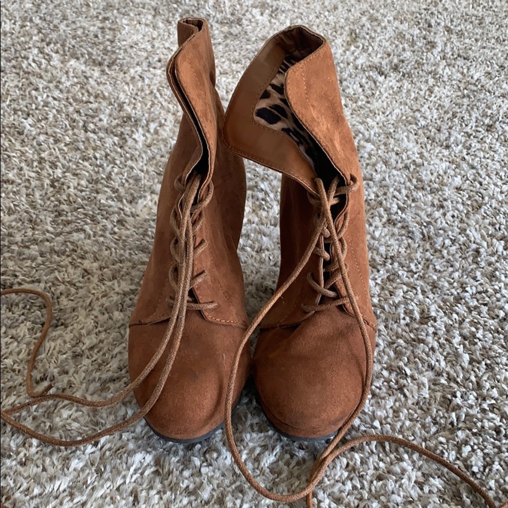 Tan suede fall booties